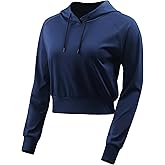 CADMUS Women's Workout Long Sleeve Shirts with Hoodie Sweatshirt Running Crop Top