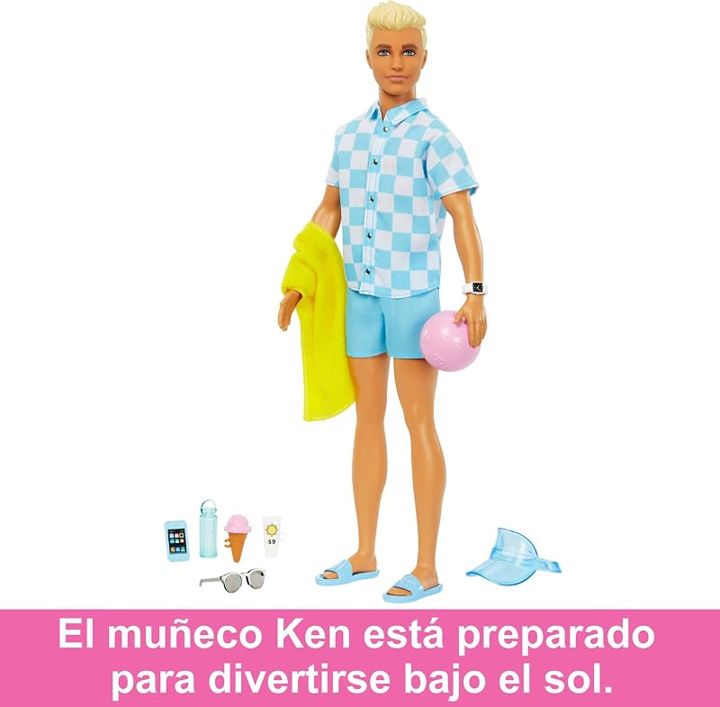 Barbie Ken Day at the Beach Toy Feito de plásticos reciclados, modelos variados, +3 anos (Mattel HPL74)