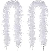 Juexica Feather Boa 2 Pcs 72 Inches Long Feather Boa for Halloween Christmas Tree Office Decor Costume Wedding Party Decoration(40 Grams,White)