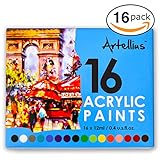 Artellius Acrylic Paint Kit (SET OF 16 PAINTING COLORS) - Non Toxic Formula - Great for Kids, Beginners, & Professional Painters - Paints on Canvas, Nail Art, Ceramics, Fabric, Clay, & More!