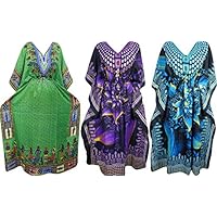 Mogul Womens Caftan Dress Kimono Sleeves Caftan Beach Cover Up Maxi Dress Lot Of 3