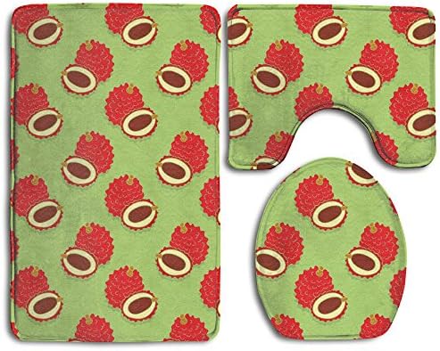 KJIOPA 3 Piece Bathroom Rug CustomPrinted Lychee Fruits Pattern Bathroom Sets,Flannel Carpet Surface Non-Slip Bathroom Mat Set For Men Women Kids,Bathroom Rugs/Contour Mat/Toilet Lid Cover
