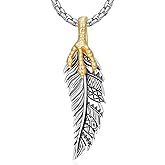 Lattd Feather Necklace 925 Sterling Silver Feather Pendant Boho Indian Jewelry for Men Women