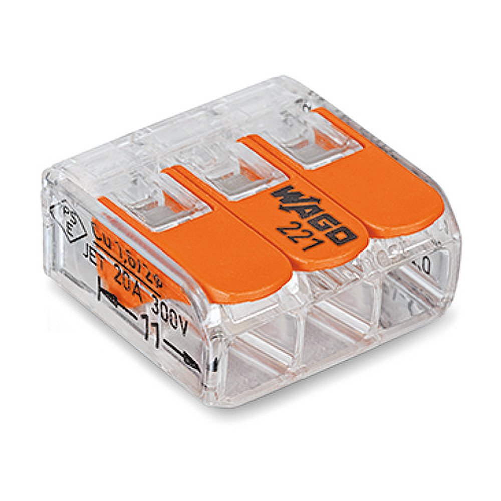 25 x Wago compact connecting clamps with operating lever, 3-way, lever clamp, box clamp, 221-413