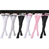 DRESHOW 6 Pairs High Thigh Socks Striped Over Knee Thin Tights Long Stocking for Women Leg Warmer