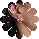 Iaceble Boho Rhinestone Heart Dangle Earrings Bow Heart Stud Earrings Crystal Hollow Heart Earrings Gold Cz Heart Drop Earrings Love Heart Shape Earrings Jewelry for Women