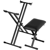 tipatyard Keyboard Stand &amp; Bench Set, Upgrade Heavy Duty Double-X Keyboard Stand, Adjustable &amp; Portable Digital Piano Stand with Limit Rod