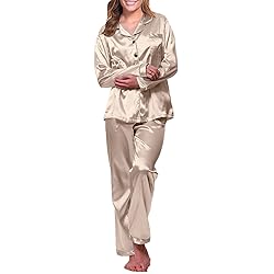 Womens Satin Pajamas Set Long Sleeve Sleepwear
