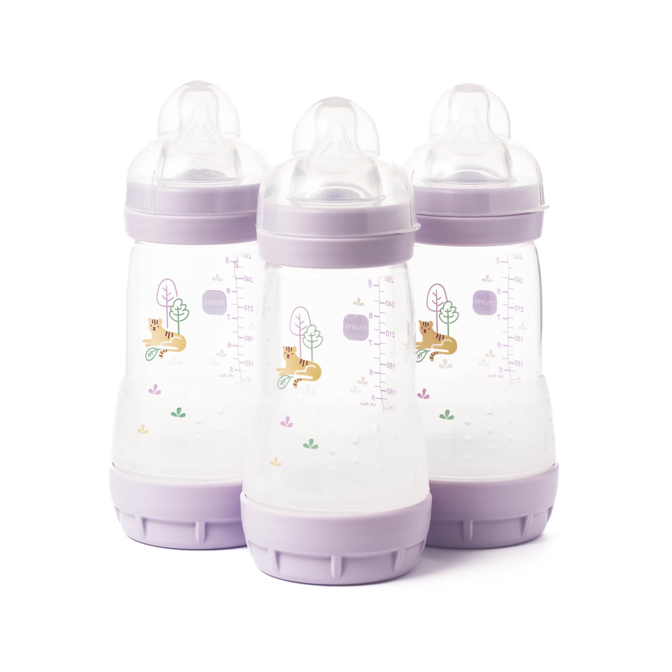 MAM Easy Start Anti-Colic Baby Bottles | 3 Pack (3 x 260) | Self-Sterilising Baby Milk Bottle | Medium Flow MAM Teats Size 2 | Newborn Essentials | Color May Vary(Various Designs)