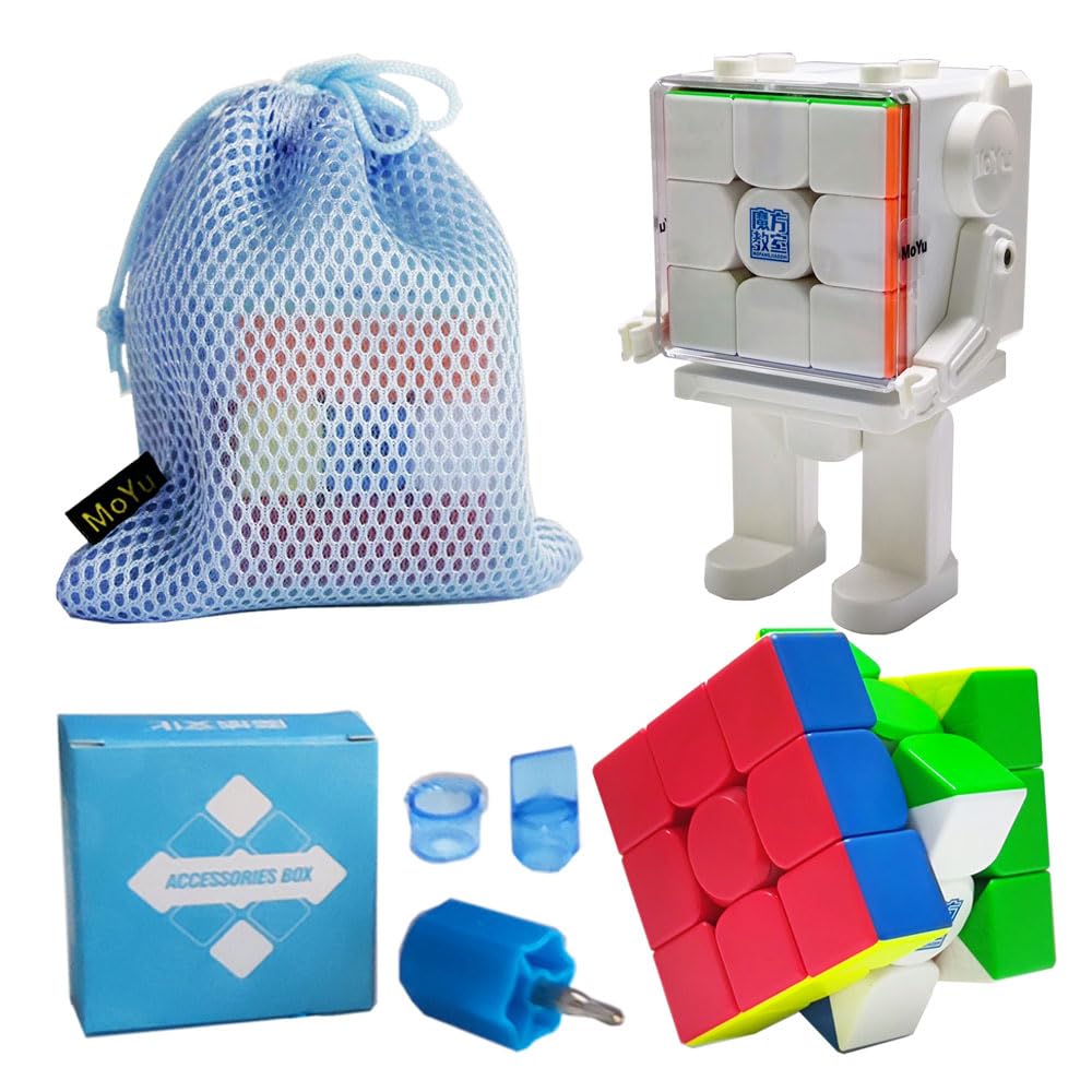Oostifun MoYu MoFang JiaoShi RS3M V5 M M-a-g-l-e-v Ball-core UV Coated Version 3x3x3 Cubing Classroom 3x3 Cube Puzzle with One Cube Robot display box (Multi Color)