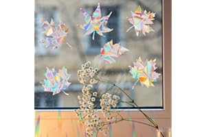 6PCS Iridescent Suncatcher Rainbow Static Cling - Colorful Light-Reflecting Maple Leaf Window Decals for Home Glass, Autumn D