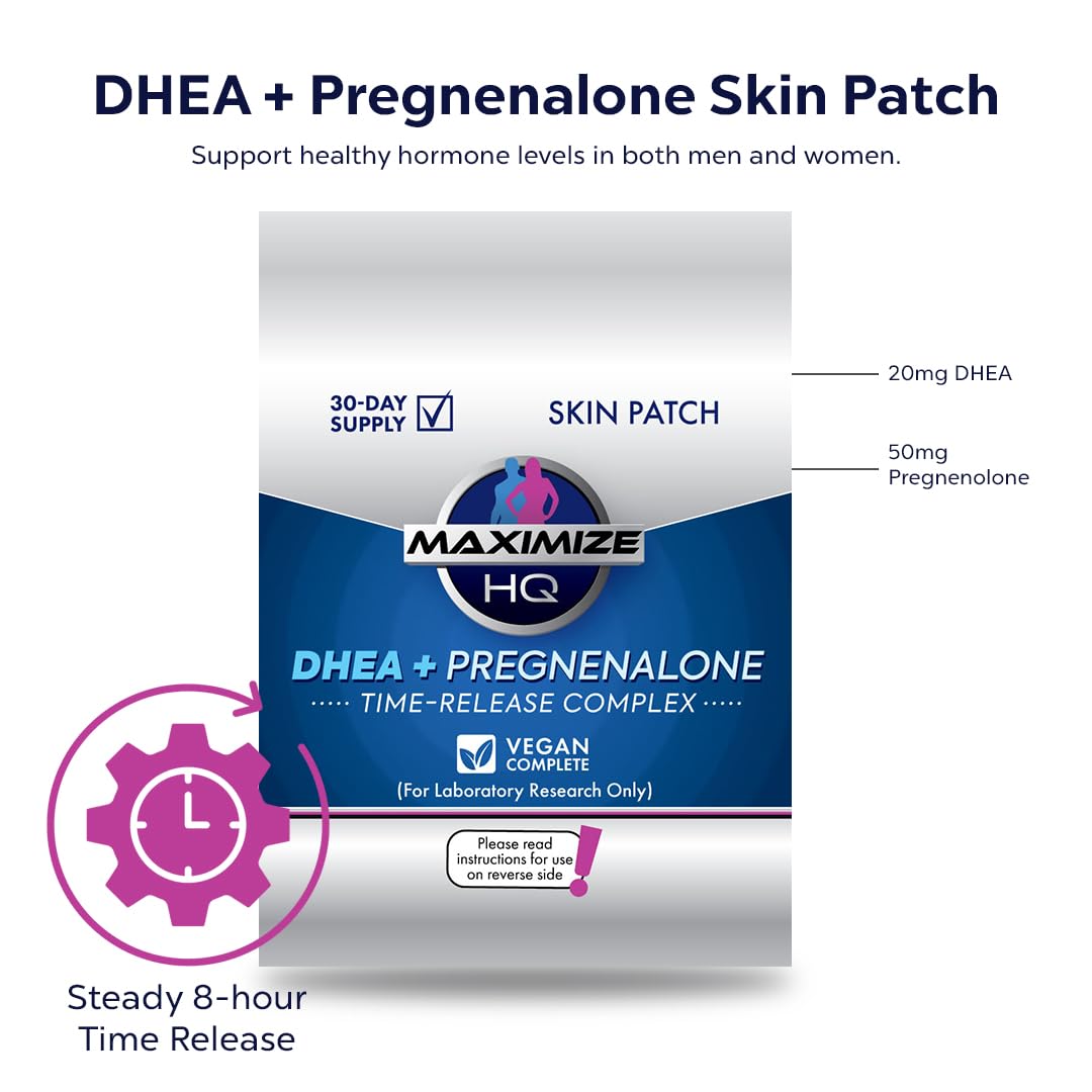 MaximizeHQ Maximize HQ DHEA + Pregnenolone Patches - for Vitality and Overall Well-Being Support - 8 Hour Time-Release - Gluten Free - Vegan