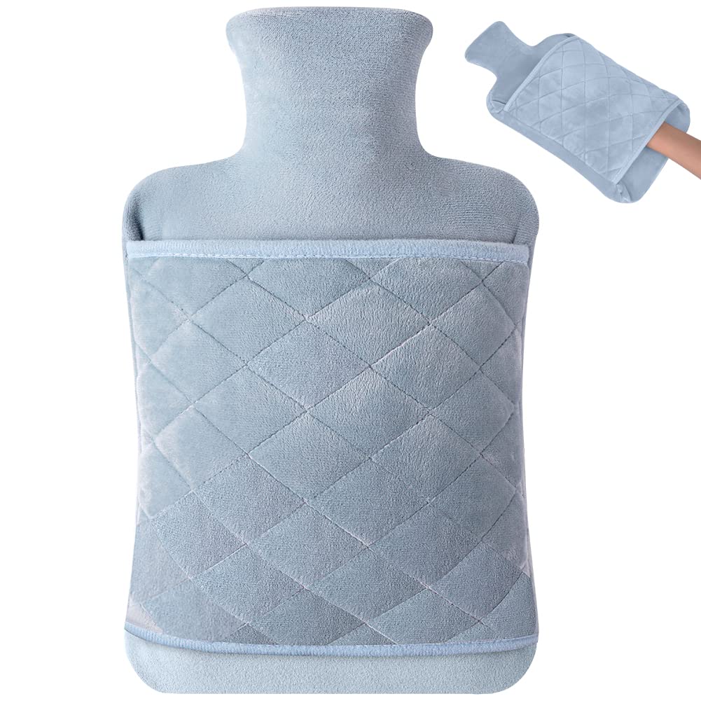 Vicloon Hot Water Bottle, Ribbed Surface Both Sides, 2L Hot Water Bottle for Hot and Cold Compress, Hand & Feet Warmer, Muscle Pain Relief, Hot Water Bag for Great Gift, Safe and Durable (Grey-Blue) — image 1