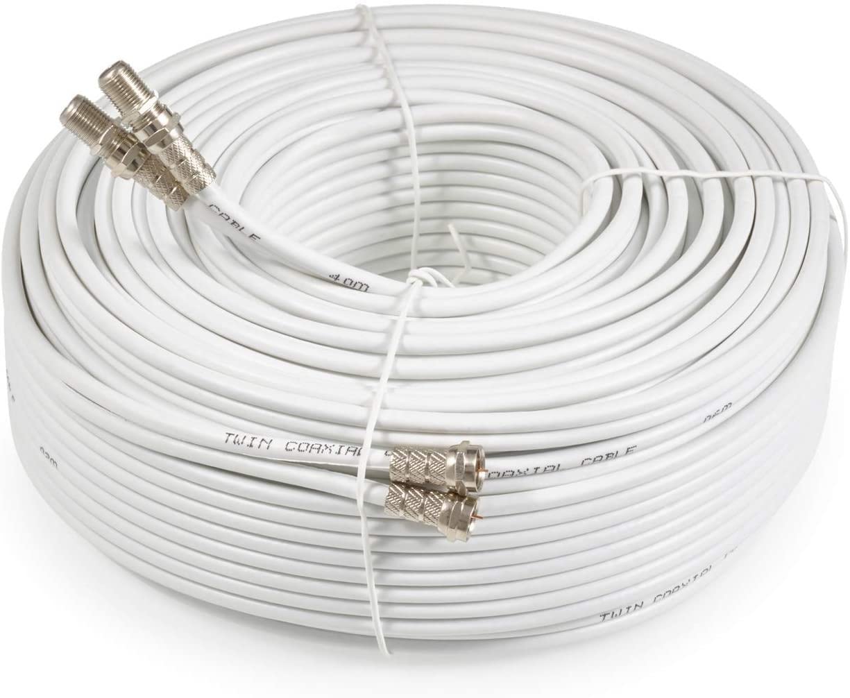 SSL Satellites 15 m Twin Satellite Shotgun Coax Cable Extension Kit with Fitted F Connectors for Sky HD Q and Freesat - White (15 Meter, White)