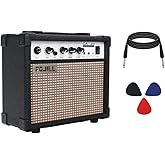 Fojill 20W Watt Electric Guitar Amplifier Amp Practice Small Portable Travel Mini Amp with 3.5 Headphone Jack Aux Distortion Gain Treble Bass Volume (Black, 20W)