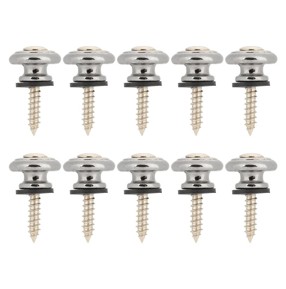 10Pcs Guitar Strap Lock, Guitar Strap Button Metal End Pin with Screw for Ukulele Electric Bass (Silver)