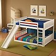 PVWIIK Full Over Full Bunk Bed with Slide & Ladder for Kids Bedroom,Wood Bed Frame with Safety Rails & Headboard and Footboard,No Box Spring Needed,White