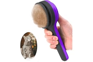 ITPLUS Cat Slicker Brush, Self-Cleaning Brush for Indoor Cats Grooming Brushes for Dogs Short Long Hair Cats Shedding Easy Remove Kittens Cats Loose Undercoat (Purple)