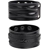 NIGHTCRUZ Punk Leather Cuff Bracelet, 2PCS Vintage Leather Wristband for Men Women