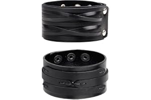 NIGHTCRUZ Punk Leather Cuff Bracelet, 2PCS Vintage Leather Wristband for Men Women