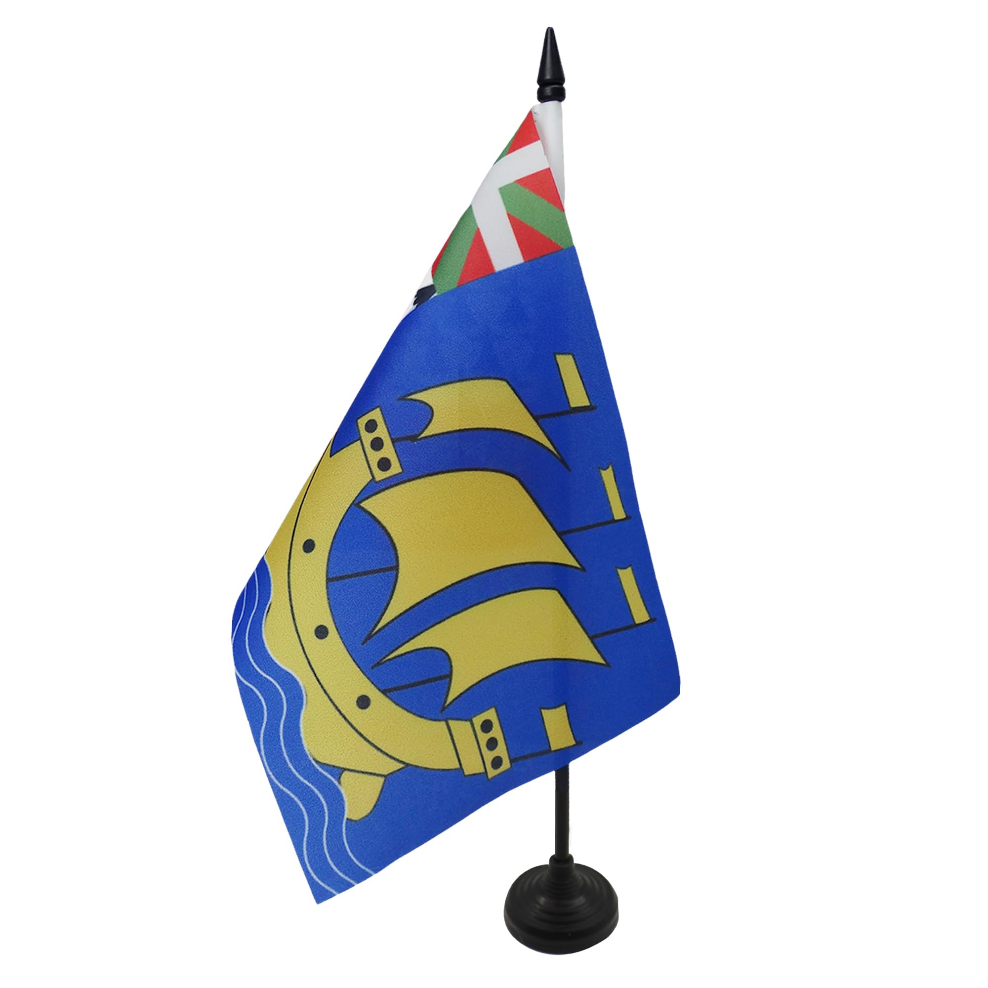 AZ FLAG Saint Pierre and Miquelon Table Flag 5'' x 8'' - Saint-Pierrais Office Decoration 100% Polyester 21 x 14 cm - Mini Desk Flag with Pole and Black Plastic Base