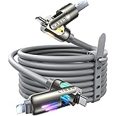 LISEN 10 FT USB C Cable Fast Charging, 240W 4 in 1 Charging Cable, Type C/A to C/Lightning Cable with Light for iPhone 16 15 