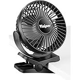 Viniper 6 inch Rechargeable Clip on Fan, 5000mah Battery Desk Fan : 360° Rotation & 3 Speeds Strong Wind Portable Fan, 8-30 Working Hours, Quiet and Powerful (Black)