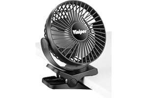 Viniper 6 inch Rechargeable Clip on Fan, 5000mah Battery Desk Fan : 360° Rotation & 3 Speeds Strong Wind Portable Fan, 8-30 Working Hours, Quiet and Powerful (Black)