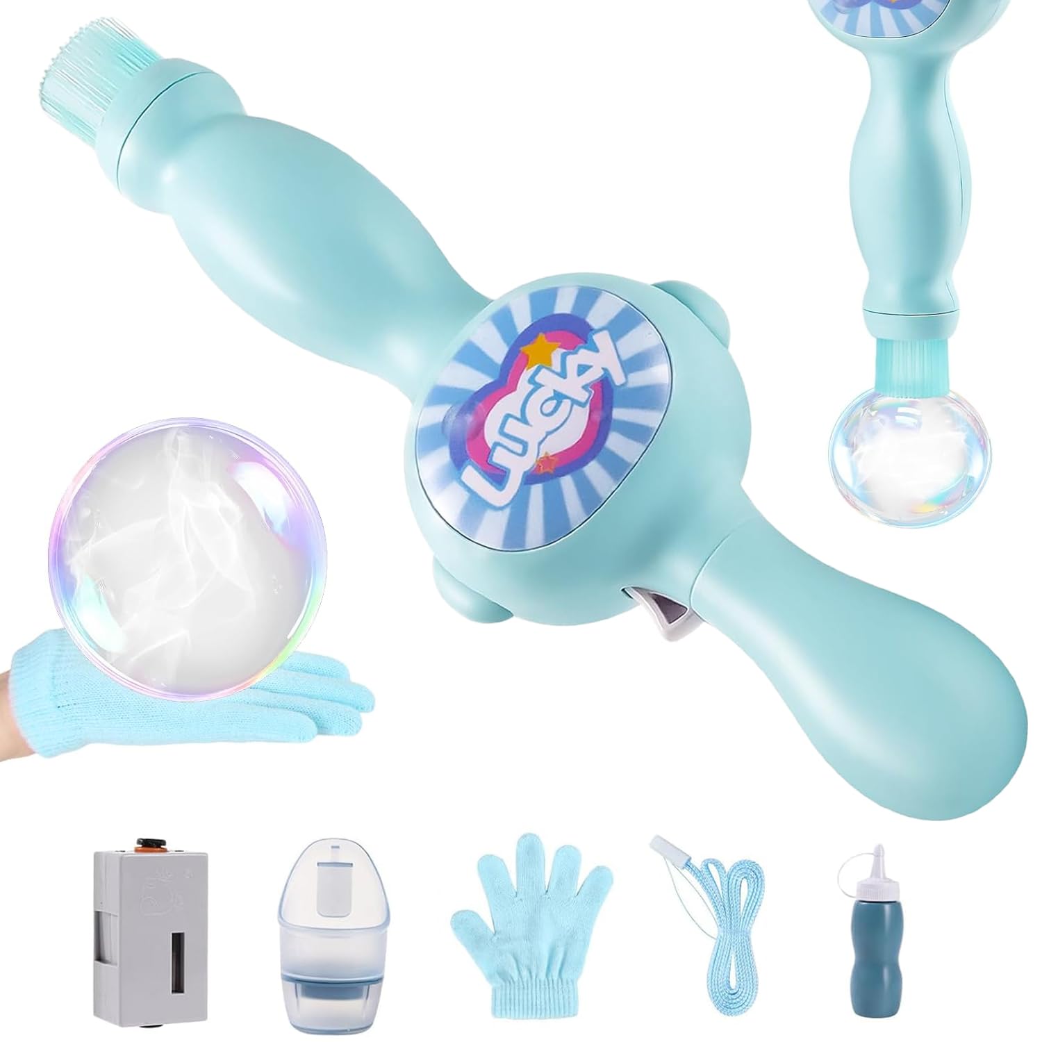 Smoke Bubble Machine for Kids, Fog Bubble Machine with Elastic Smoke Effect, Magic Bubble Wand Interactive Game, Fun Bubbles Blowing Machines for Party Outdoor Birthday (Blue)