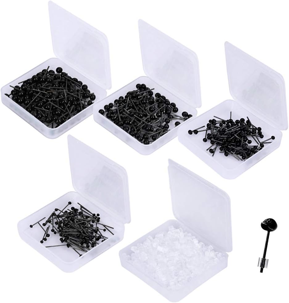 400-Piece 2/3/4/5mm Mixed Mini Black Safety Glass Doll Eyes Kits with 400 Pcs Rubber Earring Backs Assortment for Needle Felting Bears Dolls Decoys Sewing