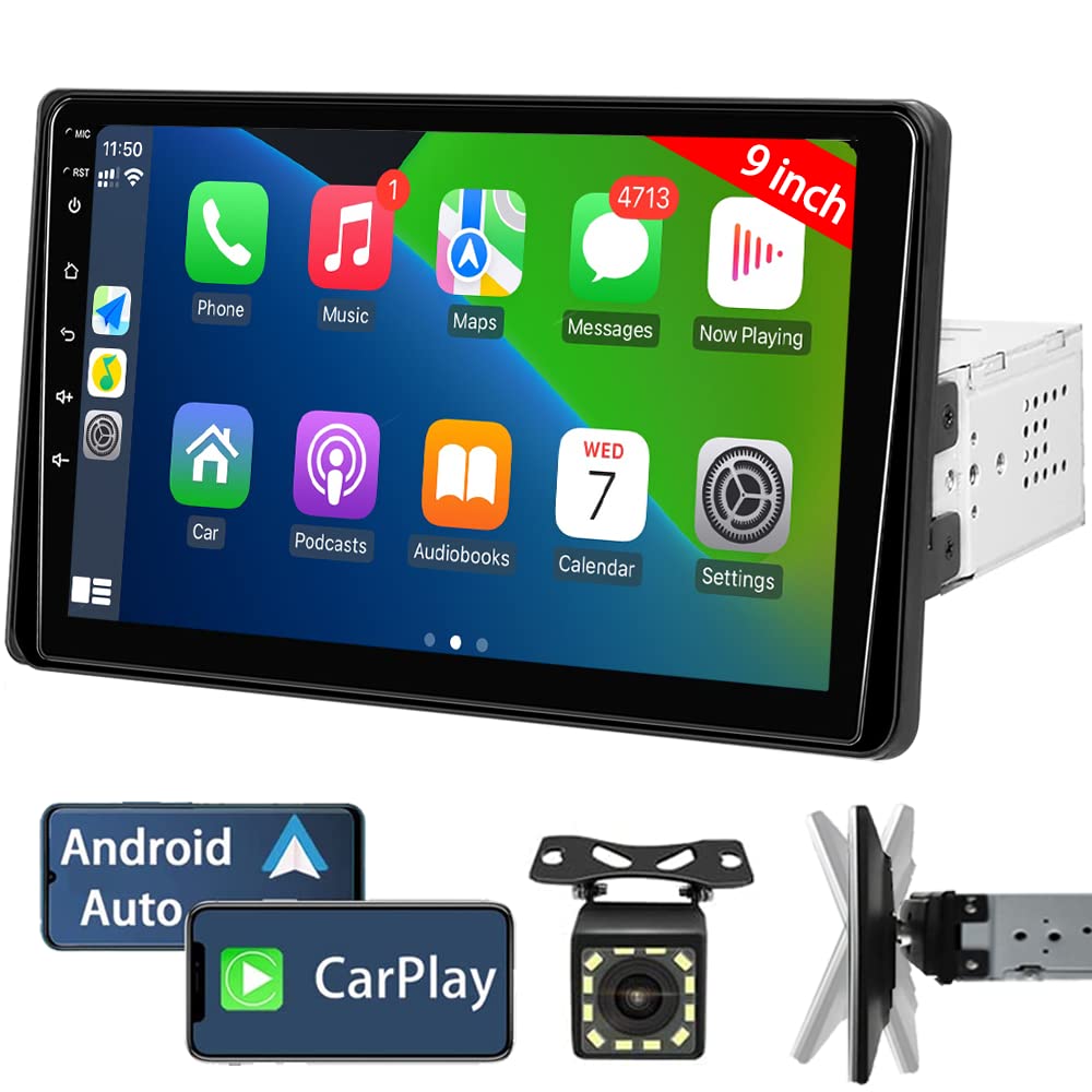 Photo 1 of Naifay 9 Inch Car Stereo Single Din Radio with Apple Carplay & Android Auto, Single Din Touchscreen Car Stereo with Bluetooth Car Audio Receivers,Backup Camera,Mirror Link,FM/USB/TF/AUX/Subwoofer