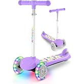 TONBUX Kids Scooter for Ages 3-8, Toddler Scooter with Light-Up Wheels, Adjustable 4-Level Height 3-Wheel Scooters for Kids, Lean-to-Steer Design (No Deck Light) (Purple)