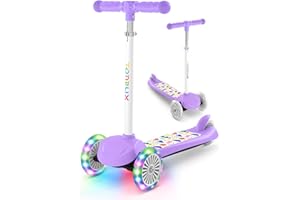TONBUX Kids Scooter for Ages 3-8, Toddler Scooter with Light-Up Wheels, Adjustable 4-Level Height 3-Wheel Scooters for Kids, Lean-to-Steer Design