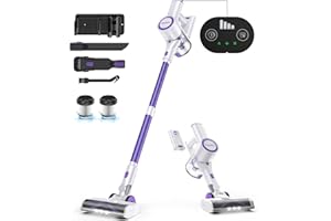 FABULETTA Cordless Vacuum Cleaner for Home, 30Kpa Stick Vacuum with 45Min Detachable Battery, 400W Brushless Motor, 6 in 1 Lightweight Vacuum for Hardwood Floors and Carpet Pet Hair Car（White-Purple）
