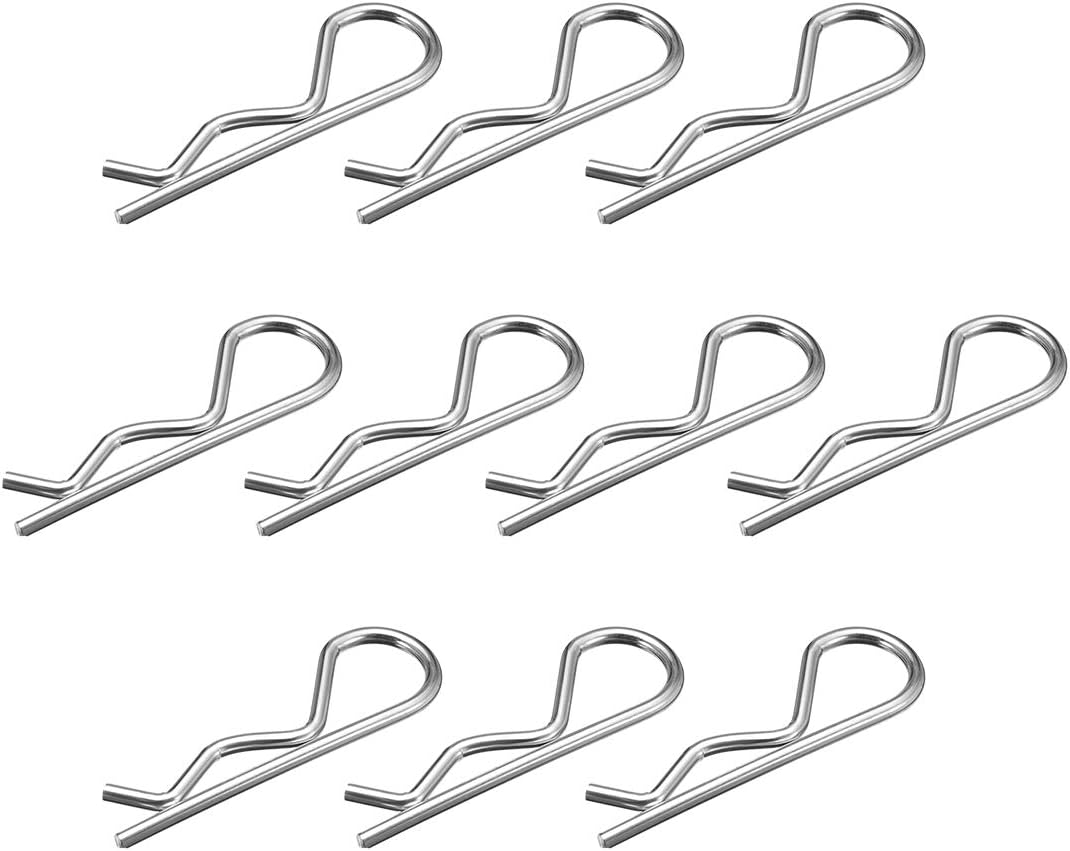 sourcing map Clip Pins 3.5mm Wire Carbon Steel 75mm Length Trailer R Shaped Spring Cotter Tractor Mower Fastener Hardware Silver Tone 10pcs