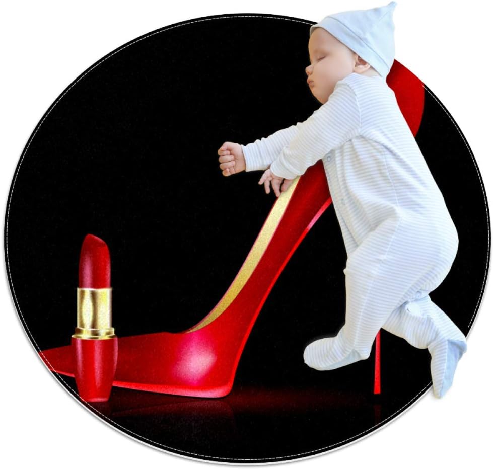 Red High Heels Lipstick Floor Rug Round Soft Modern Rugs for Floor Non