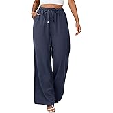 UMIPUBO Womens Linen Pants High Waisted Wide Leg Trousers Summer Palazzo Casual Pant Flowy Drawstring Beach Pants