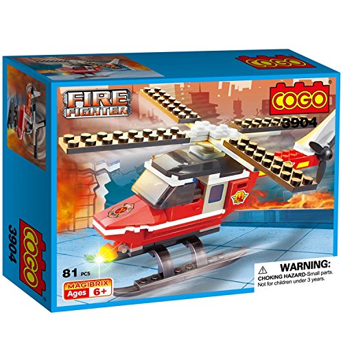 COGO 3904 Fire Rescue Helicopter with Fireman Doll Spinning Propeller Heli Blade Vehicle Compatible Building Blocks Set 81 Bricks