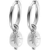 Edforce Stainless Steel Fresh Water Pearl Star Dangle Earrings