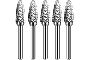KOTVTM Carbide Burr Set 1/4" Shank SF-5 Die Grinder Bits Tungsten Double Cut Burr Bits (1/2" Cutter Dia X 1" Cutter Length) for Die Grinder Kits Metal Grinding Drilling Polishing (5pcs)
