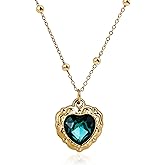 Teppdfann 14K Gold Plated Heart Necklace - Emerald Green Gemstone Pendant Necklace, May Birthstone Jewelry with Border for Valentine's Day and Daily Wear