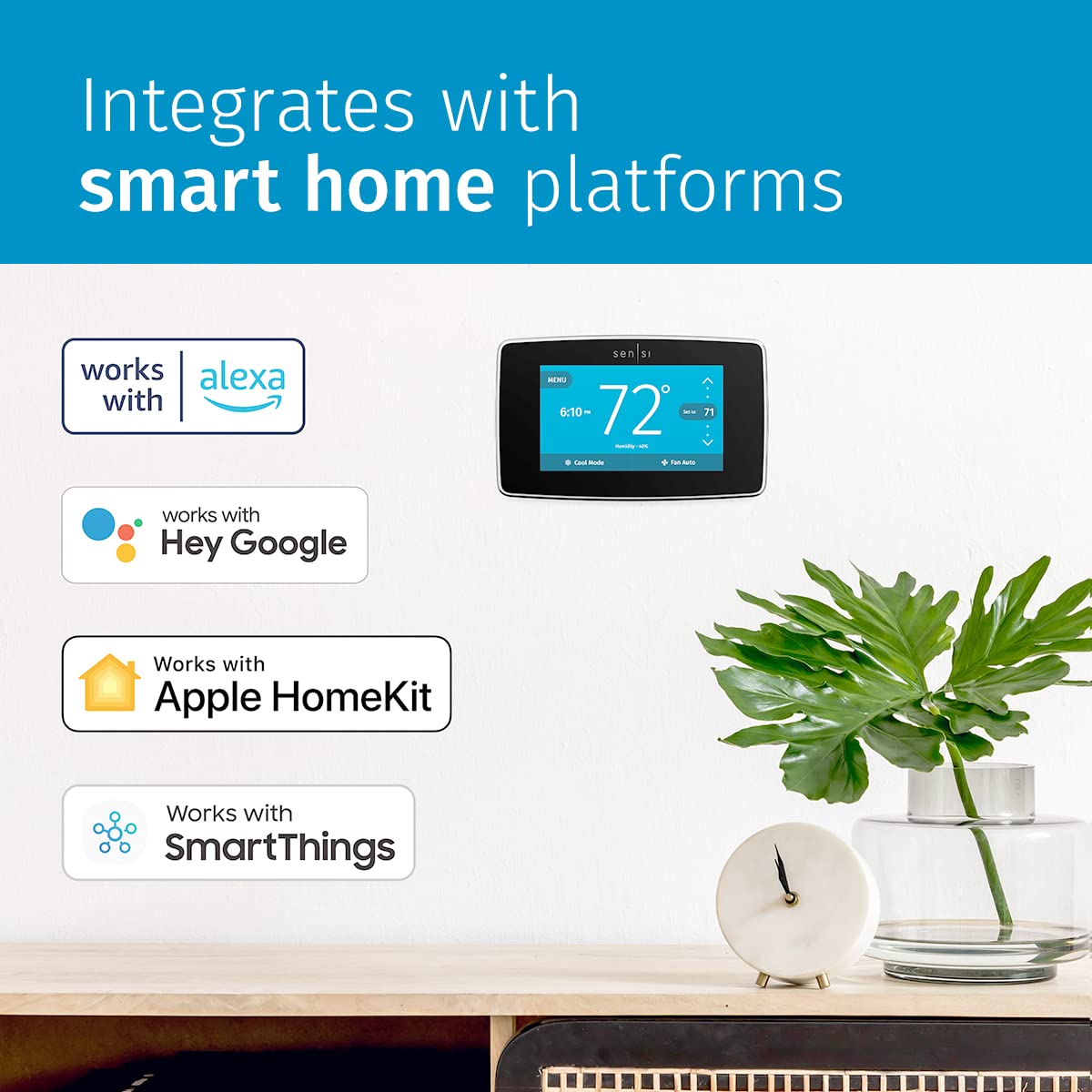 Emerson Sensi Touch Wi-Fi Smart Thermostat with Touchscreen Color Display, Works with Alexa, Energy Star Certified, C-wire Required, ST75 Black 5.625" x 3.4" x 1.17" - View 8