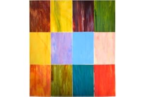 KIPHEPI 12 Sheets Variety Stained Glass Sheets Pack, 4 X 6 Inch Cathedral Glass for Crafts,Green Red Yellow Pink Blue Mixed