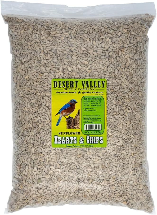 Backyard Birding & Wildlife - Desert Valley Premium Sunflower Seed Hearts and Chips - Wild Bird Food, Cardinals, Jays & More (10-Pounds)
