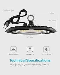 Sunco 6 Pack UFO LED High Bay Light, Plug & Play