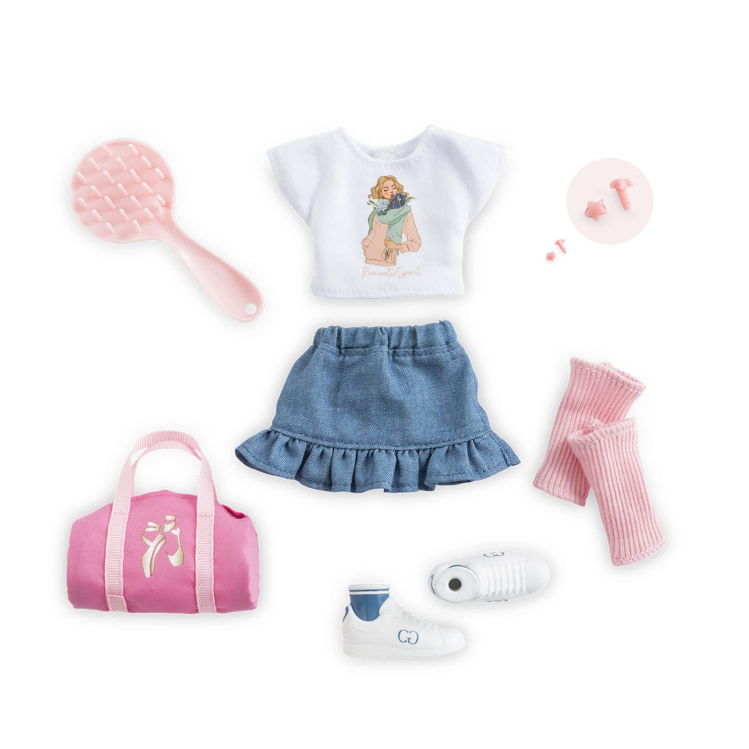 Corolle 9000610010 Girls Romantic Accessory Set with Earrings, Leg Warmers, Brush and Bag, 10 Pieces, for All 28 cm Dolls, from 4 Years