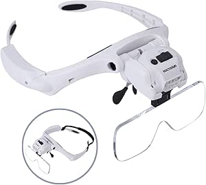 YOCTOSUN Head Magnifier with 5 LED Lights, Rechargeable Hands Free Headband Magnifying Glass with 5 Interchangeable Lenses, Great Magnifying Glasses for Jewelry, Arts and Crafts, Hobby