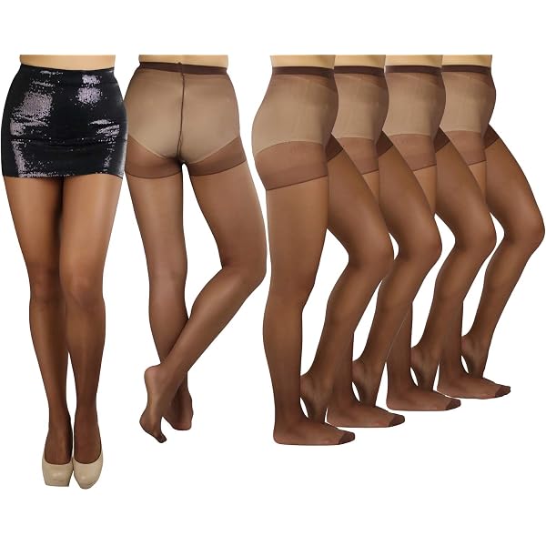 Excell 6-Pack Beige & Black Sheer Nylon Queen Pantyhose – One Size Plus