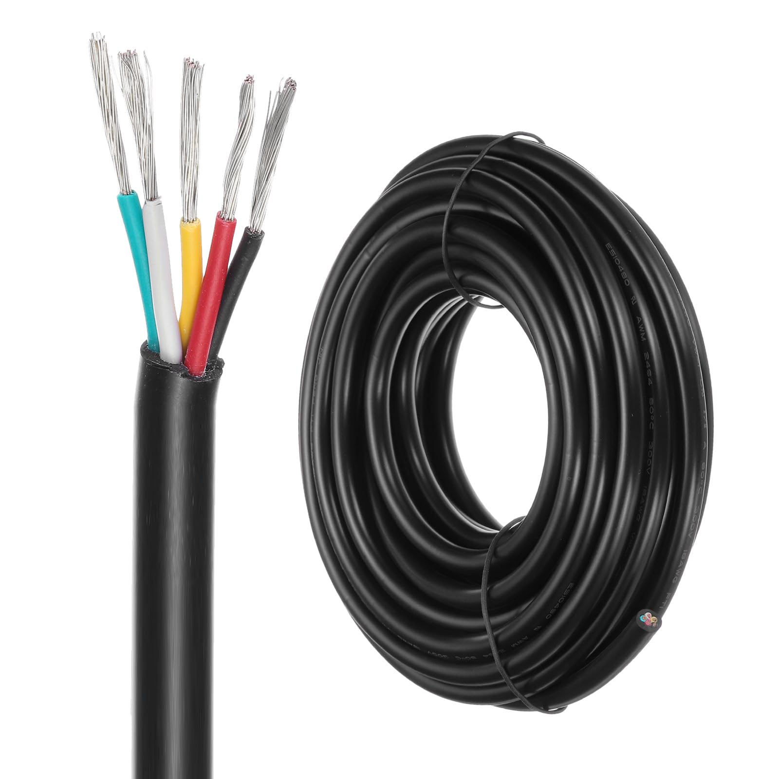 DMiotech 18 Gauge Wire Electrical Wire 5 Conductor, 18 AWG Extension Cable Cord 30 Ft/9 m UL2464 300V Stranded Tinned Copper Wire for LED Lighting Automotive