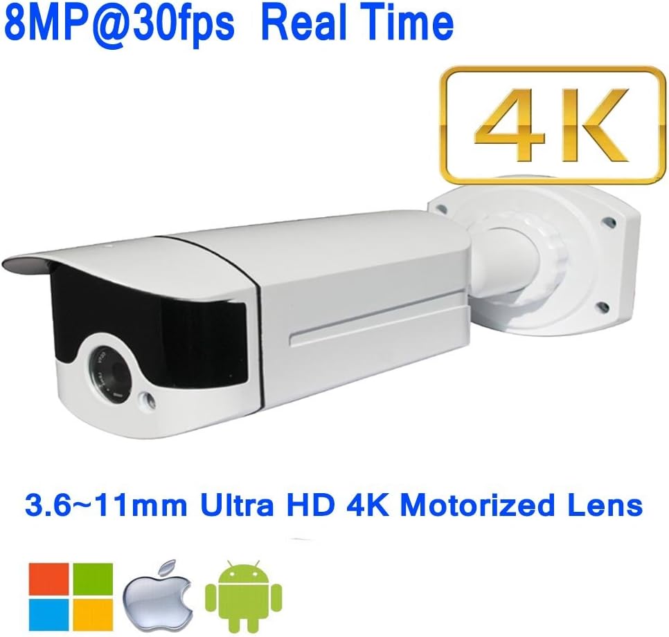 NightKing 4K 8MP Sony IMX274 Starvis IP Bullet Camera, Plug&Play, ONVIF,8 Megapixel 4K Motorized Lens 3.6~11mm 4K UHD Lens,WDR,Low Lux,2Pcs Array LEDs,130Ft IR Distance